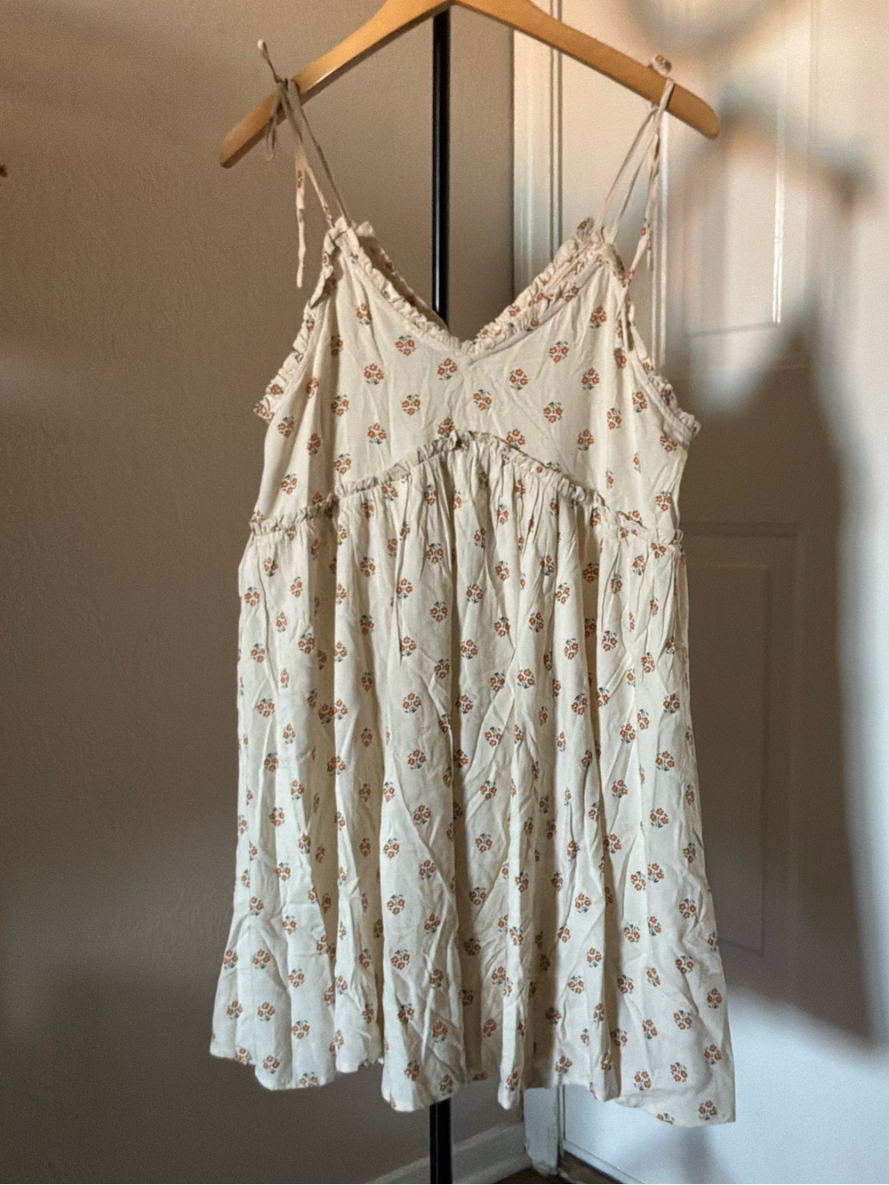 Patrons of Peace Cream Mini Dress with Orange Floral Print